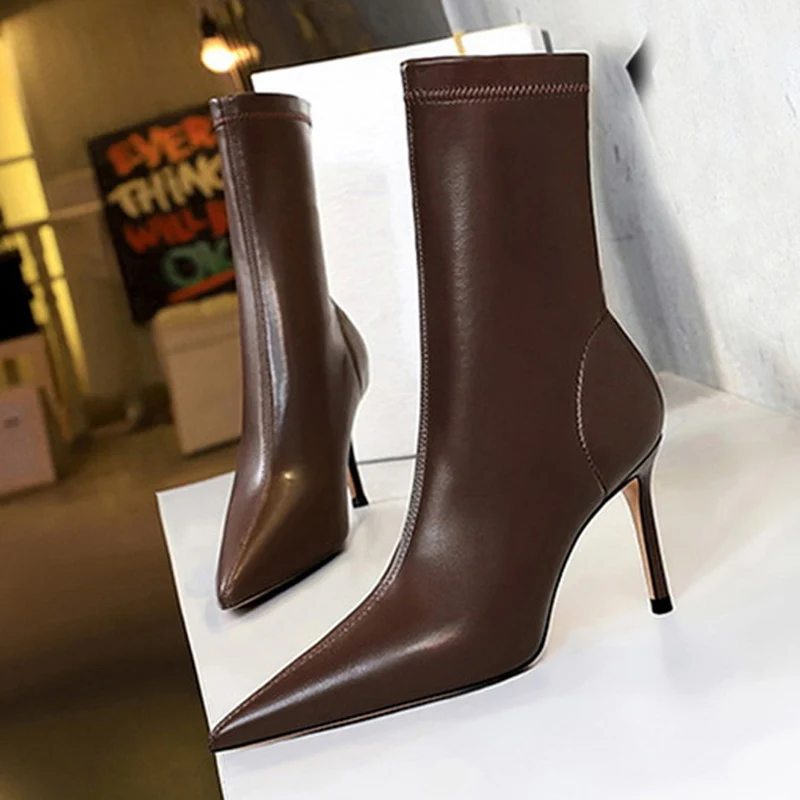 

Женские ботинки челси из ПУ кожи, с острым носком, на тонком высоком каблуке