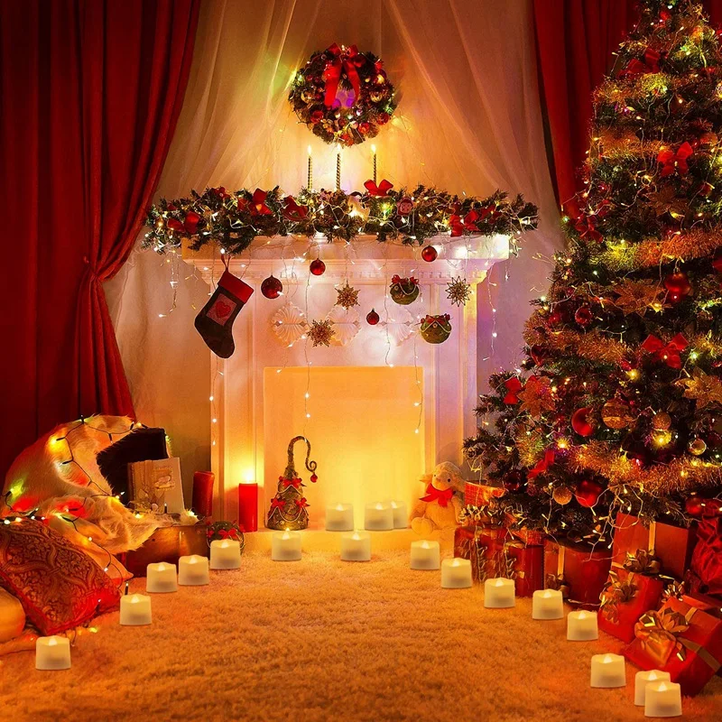 

12 Pack 1.2 inch Flickering Flameless Tea Light Candles with Auto Timer, Battery Operated LED Tea light,yellow White