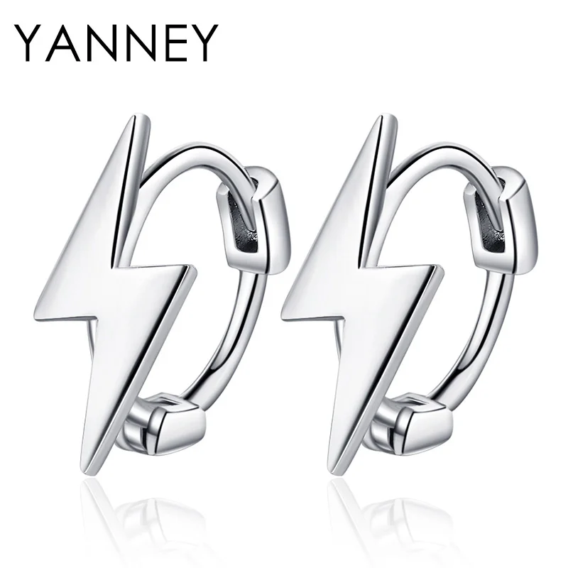 

YANNEY New 925 Sterling Silver Black/White Lightning Hoop Earrings For Women Fashionable Simple Engagement Jewelry