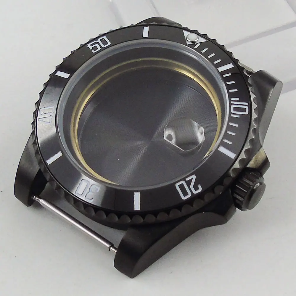 

40mm PVD Watch Case Sapphire Glass Black Ceramic Bezel fit NH35A NH36A MIYOTA 8215 821A 8205 Seeing/Solid Glass Back