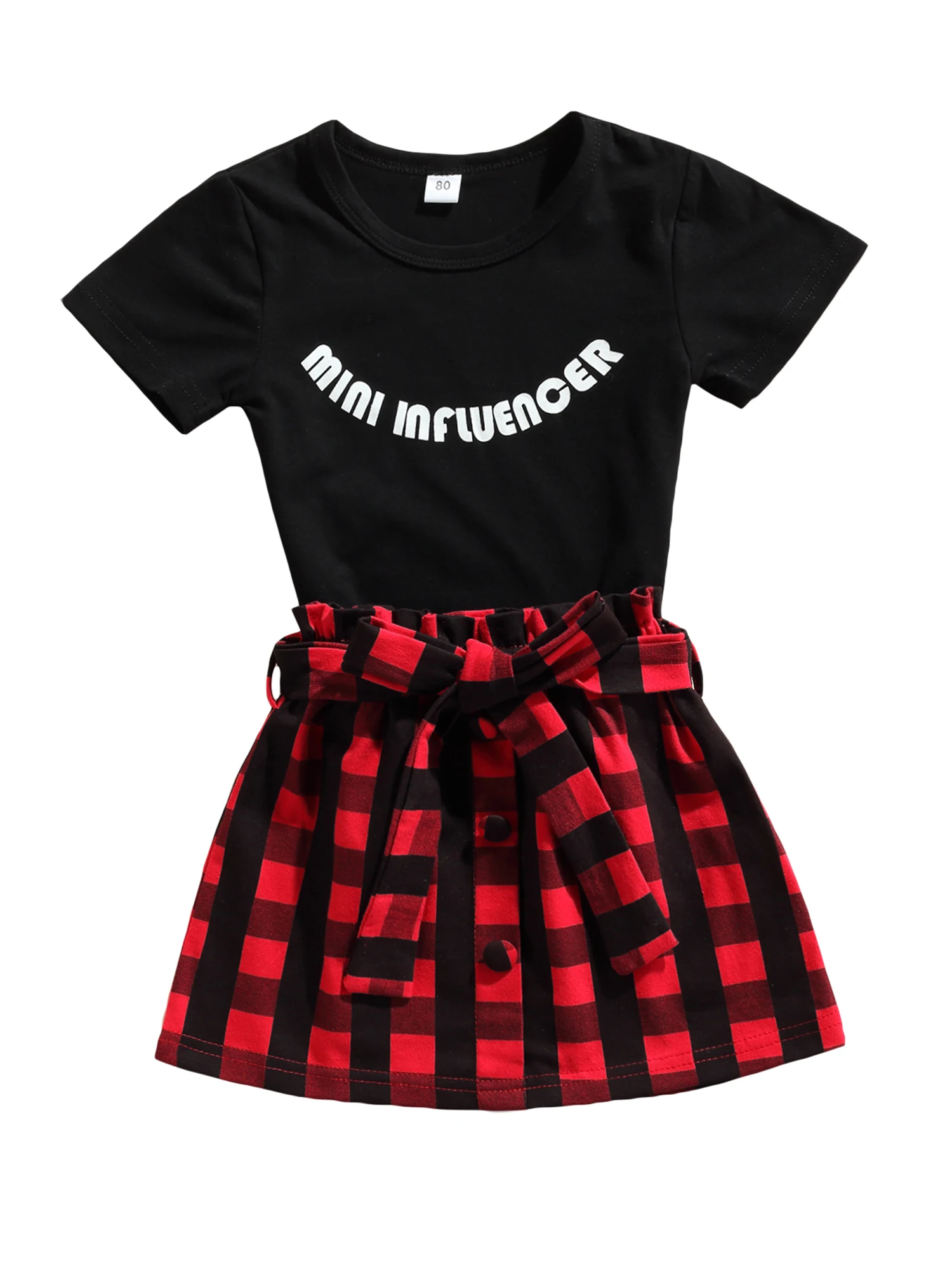 

Летняя одежда для младенцев из 3 предметов, футболка с коротким рукавом и круглым вырезом с буквенным принтом для маленьких девочек + юбка на...