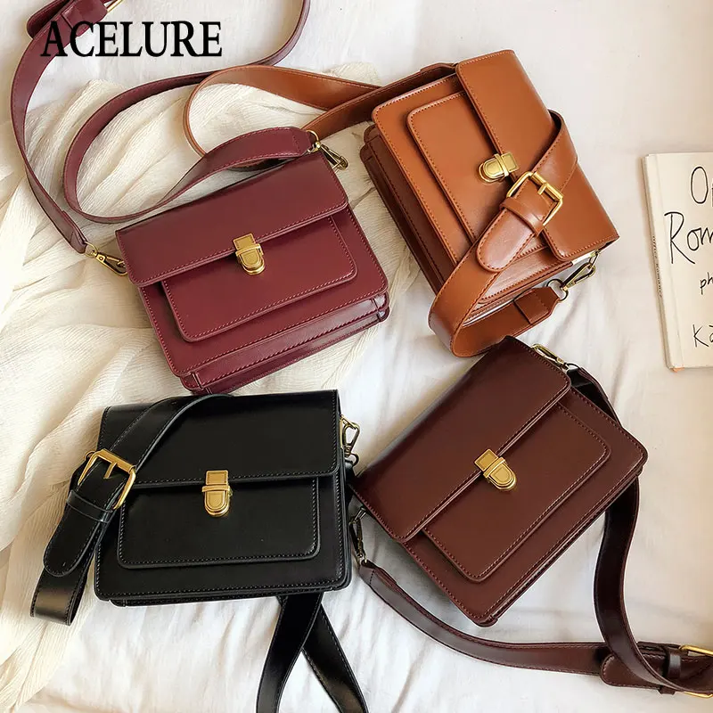 

ACELURE Solid Color Ladies Purse Flap PU Leather Small Shoulder Crossbody Bags for Women Fashion Shopping Party Messenger Bags