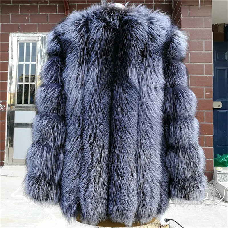 Новинка 2019 Стильное женское пальто из натурального Меха чернобурки Толстая