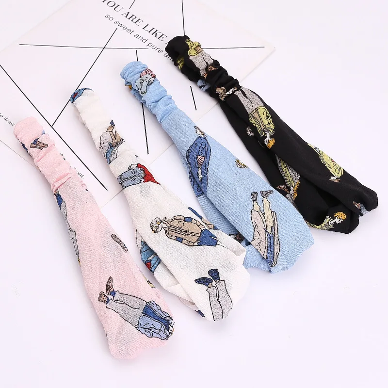 

Модная европейская американская повязка на голову для женщин и девушек с принтом крест эластичная Женская повязка на голову спортивная пов...