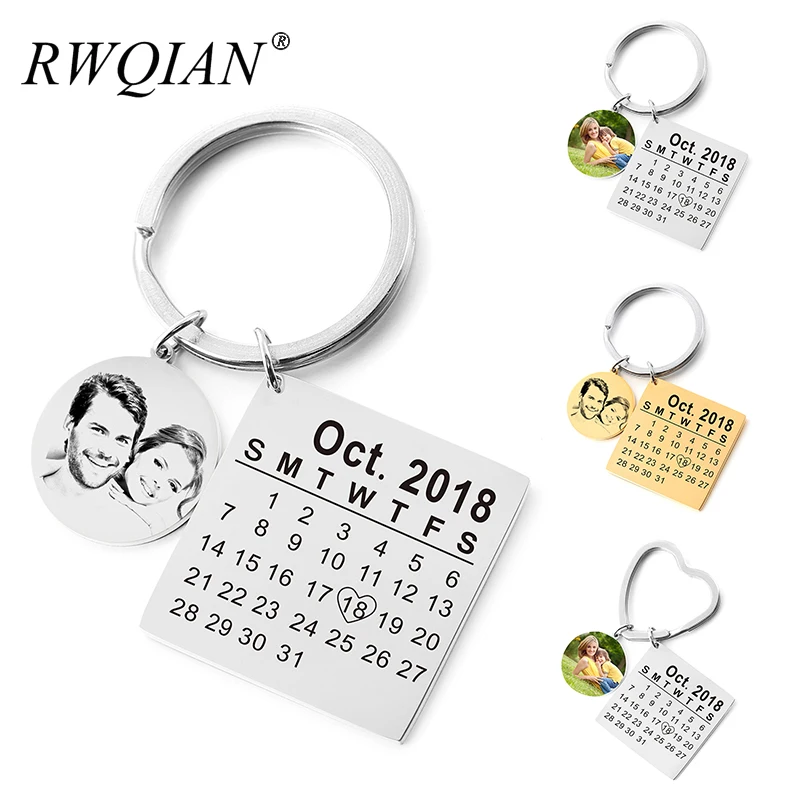 

Personalized Calendar Keychain Custom Engraved Date Key Chain Ring Customized Birthday Gift DIY Private Photo Keychains Keyring