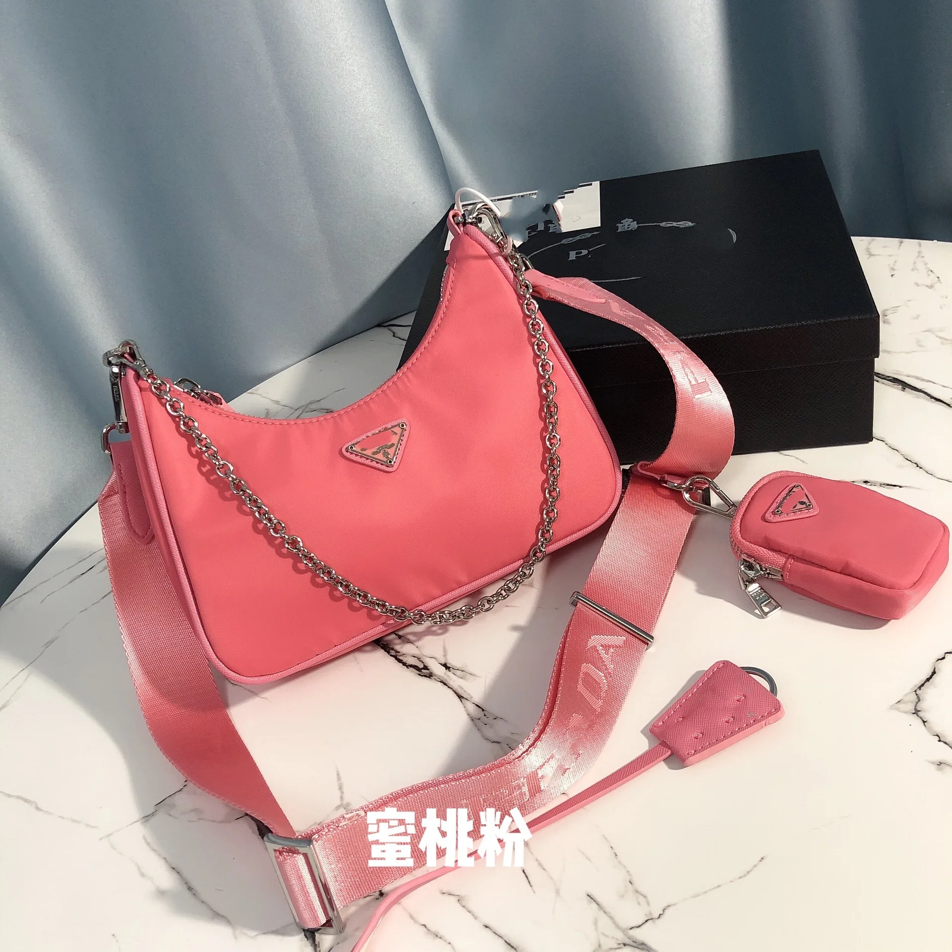 

Qingshan bolsa Hobo con cadena para madre, Bolso de lujo tres en uno para mujer, bolsa de tela con un solo hombro Diagonal