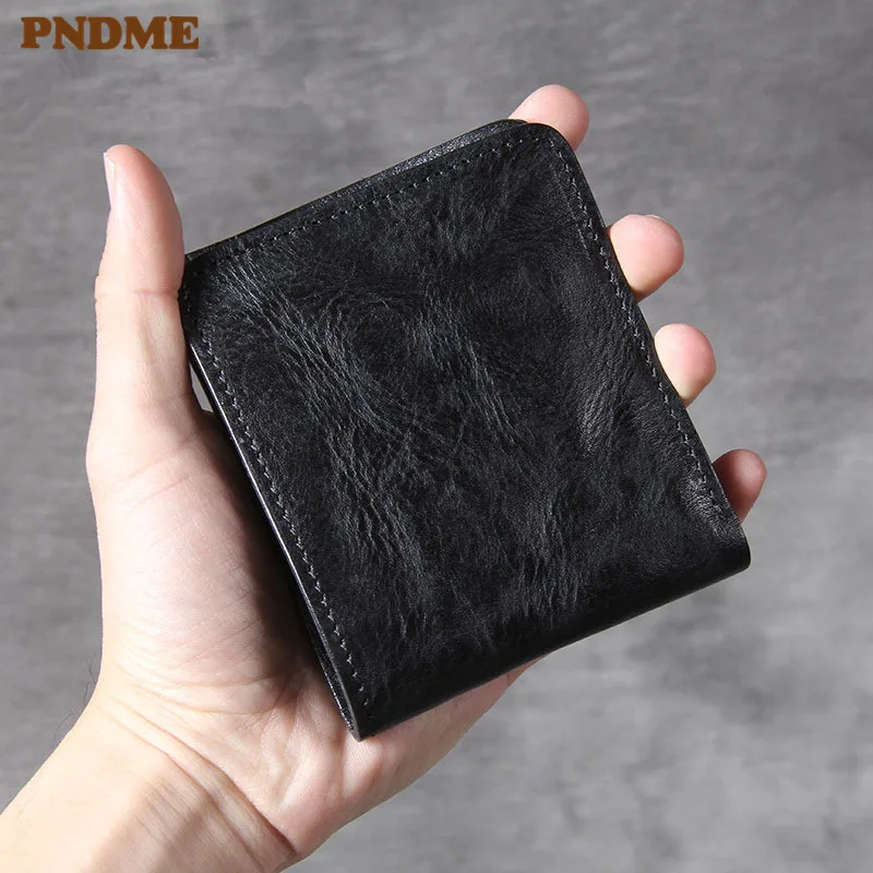 Luxury high-quality genuine leather men women's small wallets fashion vintage cowhide thin short black teens card holder purse | Багаж и