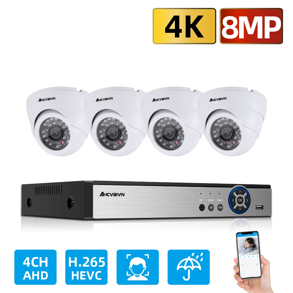 

8MP CCTV AHD Camera System Kit HD 4 Channel 4K DVR 4PCS 8.0MP Dome Camera Email Alarm Security Surveillance Camera Kits SONY