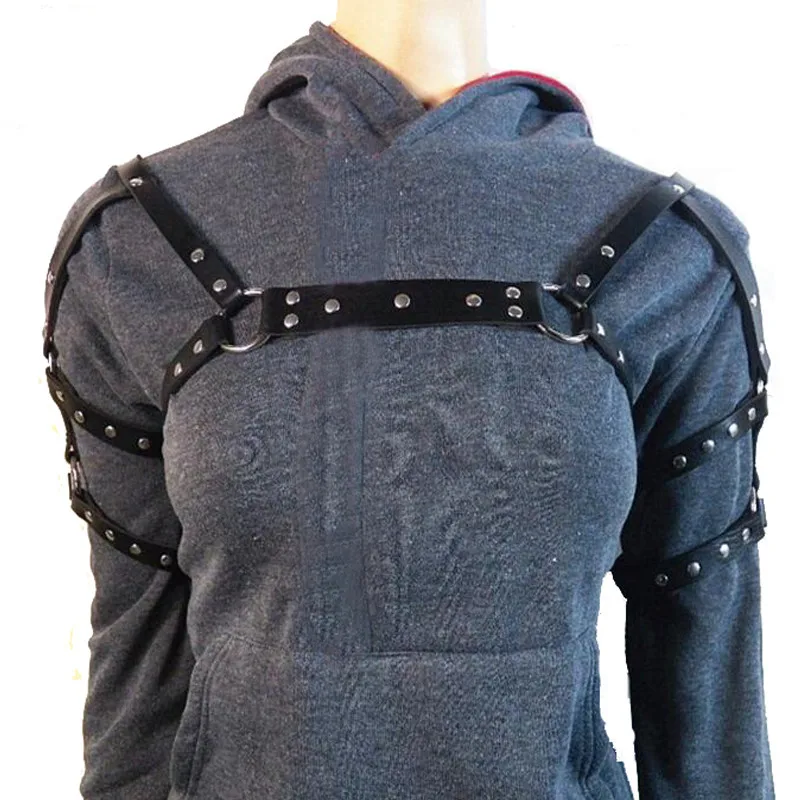 Мужской кожаный ремень в готическом стиле черный Регулируемый для бондажа