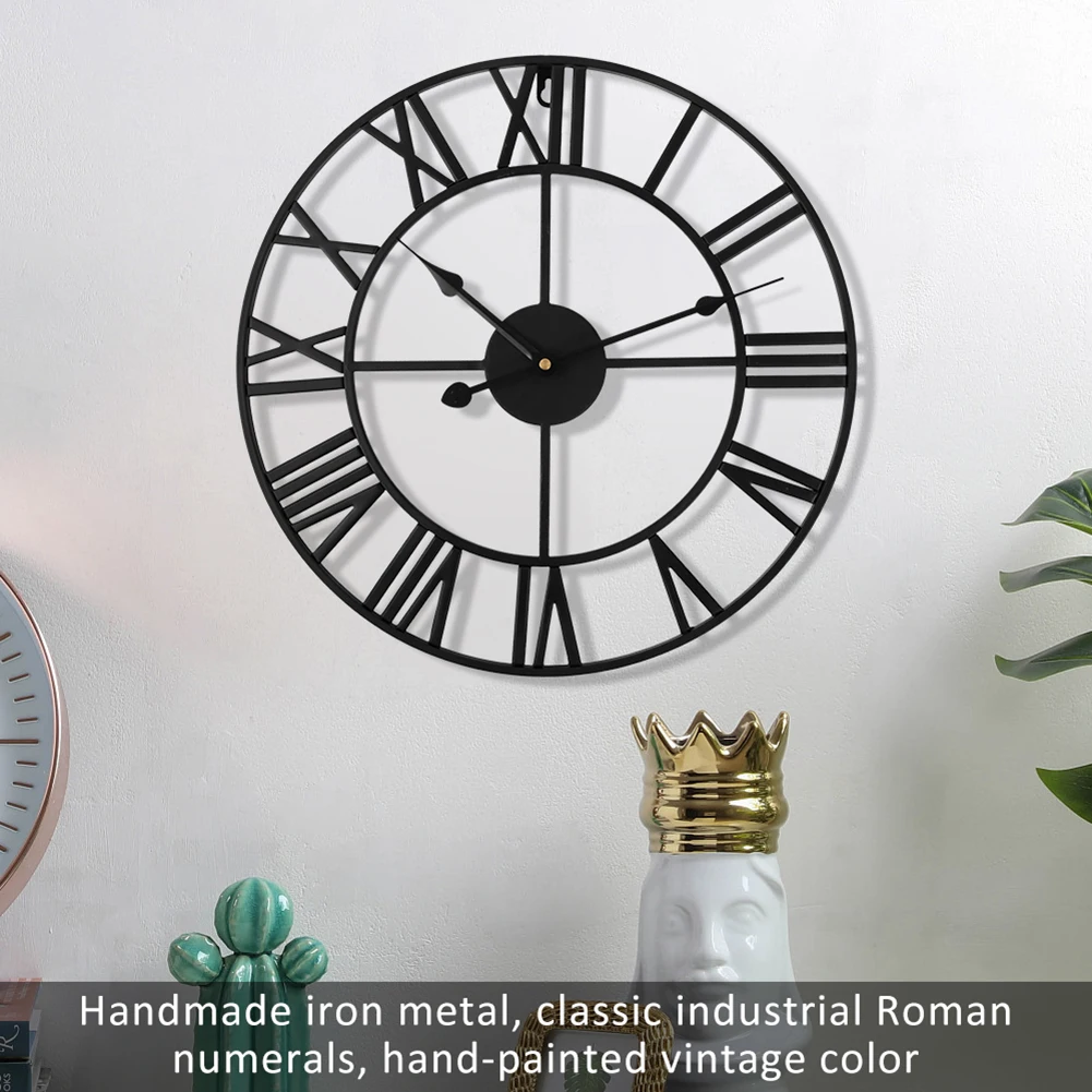 

Retro Roman Numeral Wall Clock Crafts Ornaments Iron Black 40cm Retro Large Living Room Office Art Wall Home Decorative Gift