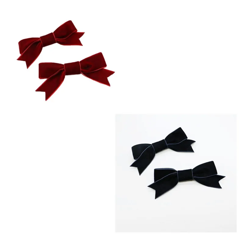 Red - navy blue 4 шт. новые бархатные заколки для волос с бантиком, модные заколки для волос с бантиком для женщин и девочек, милые аксессуары для волос, заколки для волос с бантиком - Цвет: Red - navy blue