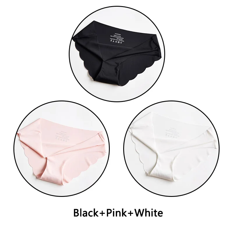 Black Pink White 3 шт. ультра тонкие мягкие женские трусики бесшовные трусы сексуальные оборки Нижнее белье Женские однотонные трусики 7 цветов Нижнее белье с низкой посадкой нижнее белье - Цвет: Black Pink White