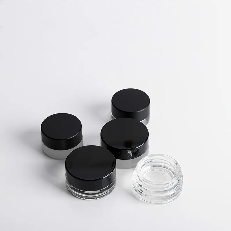 3g 5gTransparent mini glass cream bottle cosmetic clear sample travel filled container with black lid
