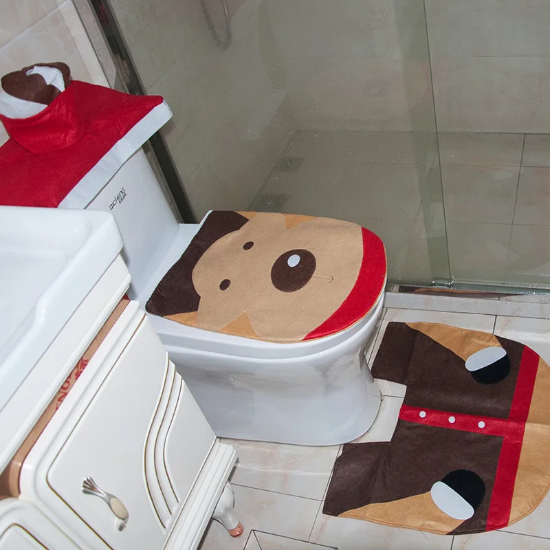 

Creative Christmas Decorations Toilet Cover Christmas Decorations Hotel Bathroom Toilet Cover with Foot Pad