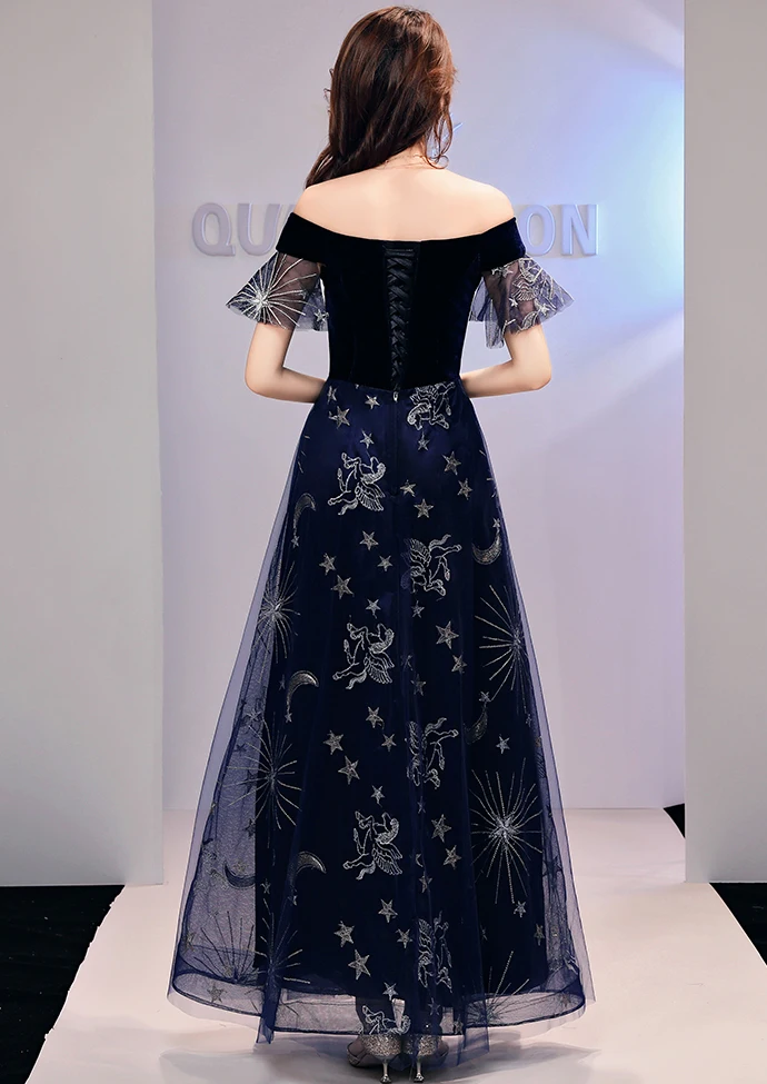 

Navy Blue Woman Party Dress Slash Neck Floor-Length Evening Cheongsam Elegant Qipao Sexy Wedding Prom Long Gown Vestido S-XXL