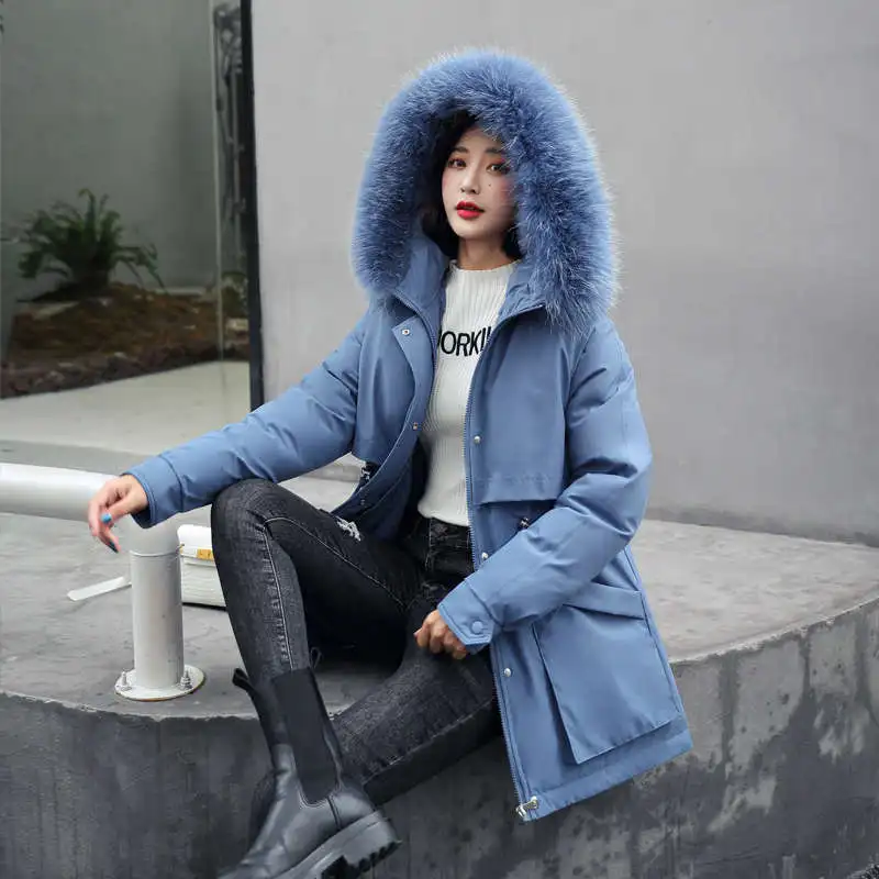 Fur Collar Hooded Women Clothing Snow Wear Long Parkas Winter Jacket Women Pockets Plush Lining Thicken Winter Coat Women Top