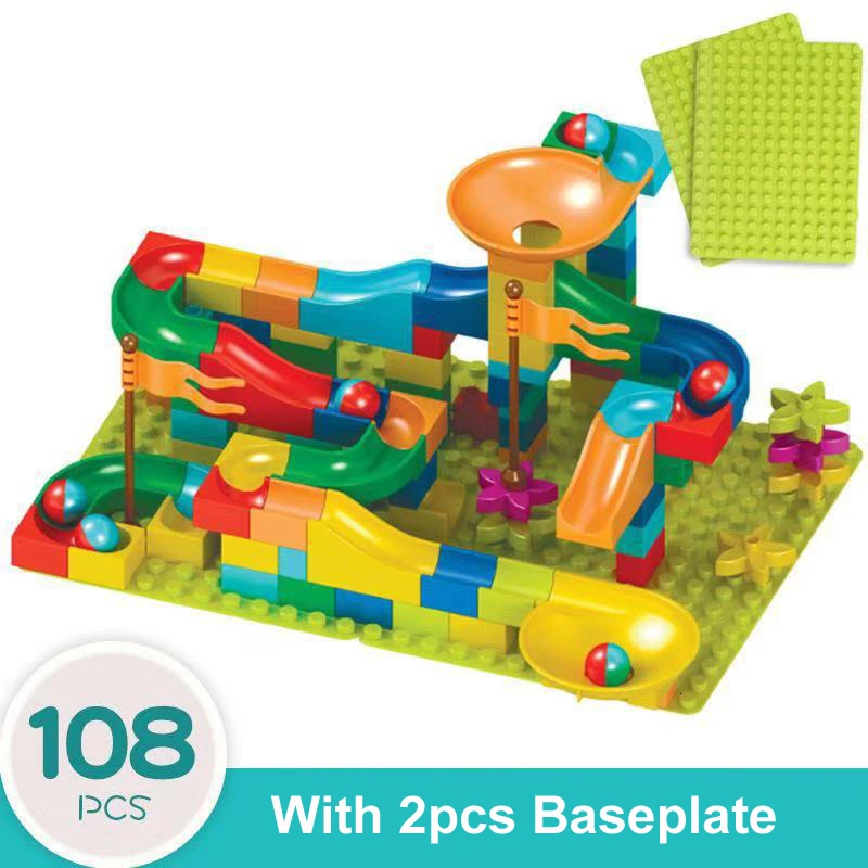 108pcs 2 baseplate Большой размер мраморный гоночный лабиринт, Шариковая дорожка строительные блоки DIY сборка воронки слайд Кирпичи игрушки для детей Подарки - Цвет: 108pcs 2 baseplate