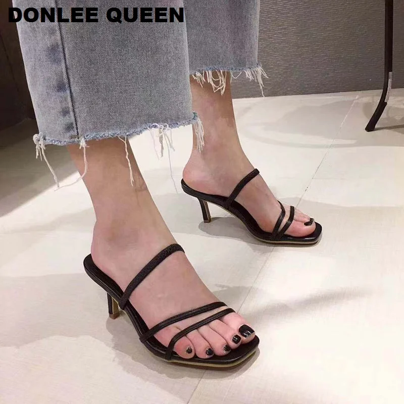 Модные босоножки с ремешком на пятке Женские пикантные высоком тонком каблуке