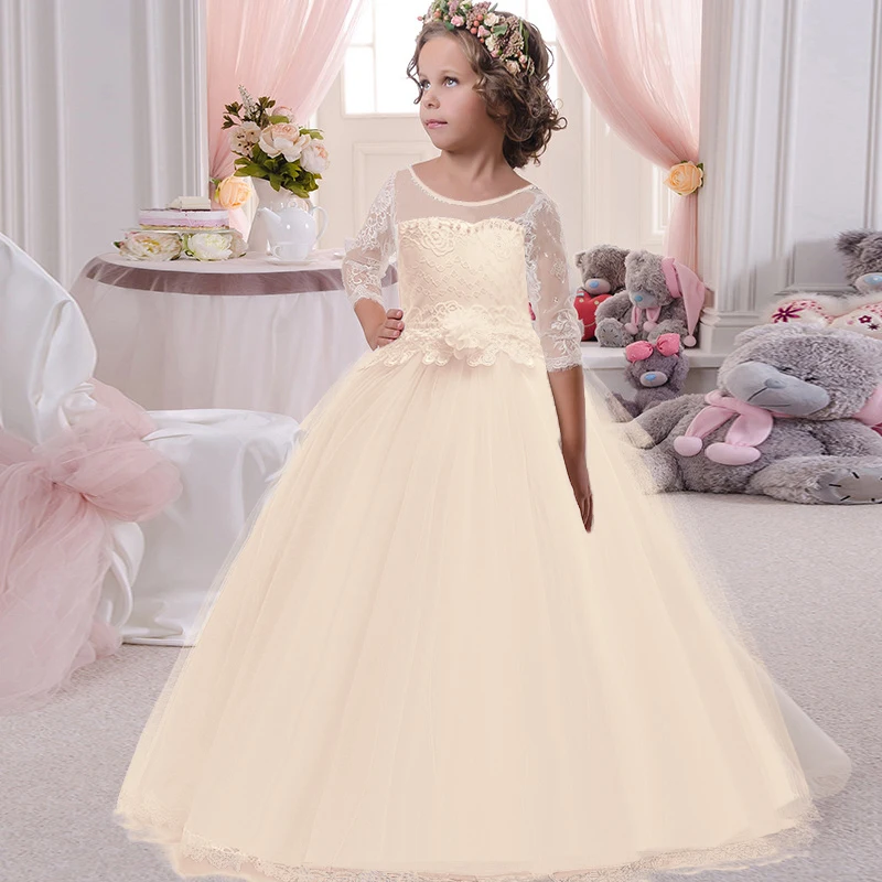 White Long Sleeve Pink Bridesmaid Dress Kids Dresses For Girls Clothing Princess Dress Girl Party Wedding Dress 10 12 Year