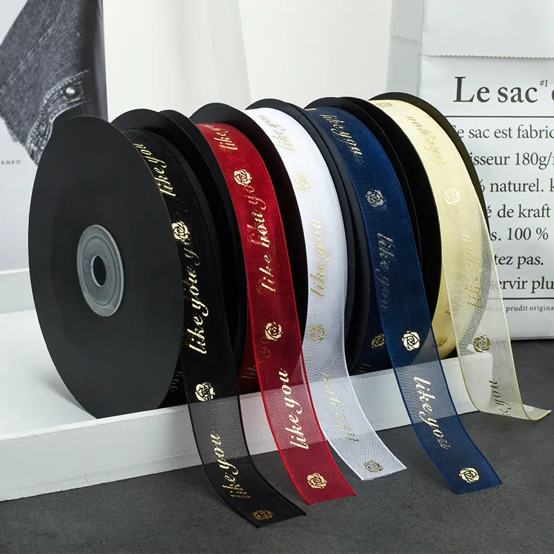 

45m like you rose pattern bronzing ribbon 2cm DIY tape Wedding Christmas Party Decorations Bow Craft Ribbons Card Gifts Wrapping