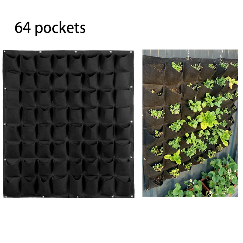 

64 кармана, настенные подвесные мешки для посадки, вертикальные садовые настенные мешки для выращивания растений, цветочные мешки для мепит...