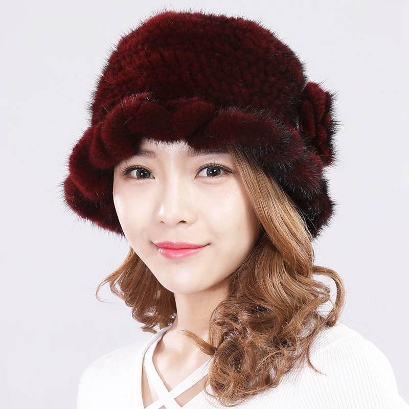Зимняя женская шапка кожаные модные однотонные шапки из натурального меха норки