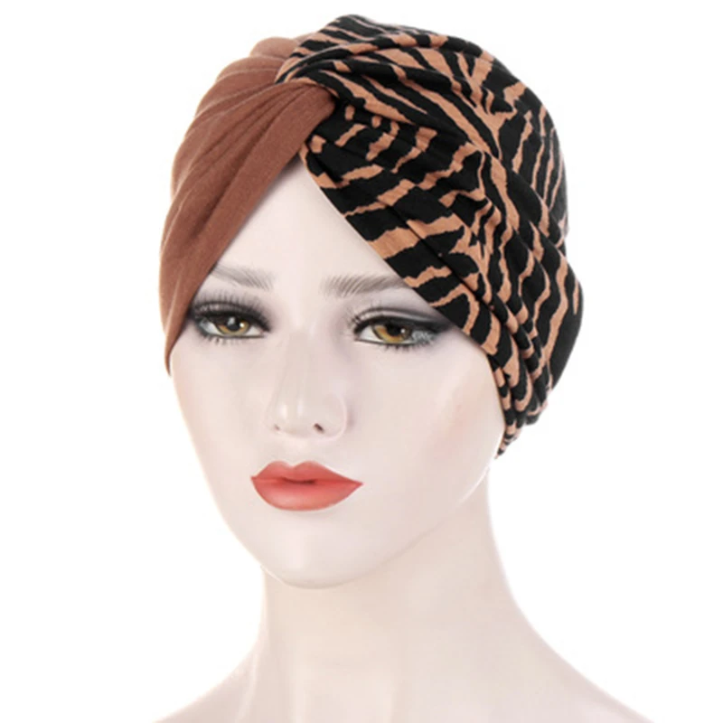 

Double Layer Twisted Turban Hat Fashion Printed Women Baotou Cap Two-Color Stitching Baotou Cap Soft Floral Polyester Bandanas