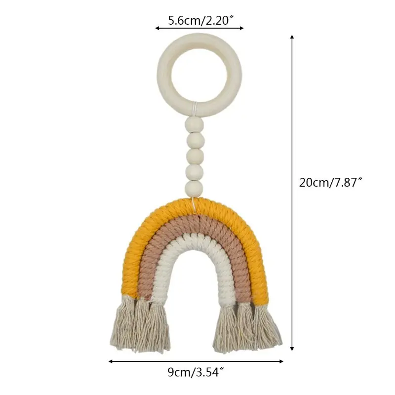 

OOTDTY Baby Wooden Teether Rattle Woven Rainbow Ring Beaded Soother Molar Chewable Nursing Pendant Toys Infant Shower Gifts