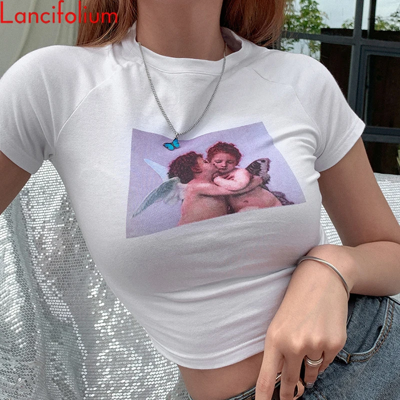 Сексуальный укороченный Топ для женщин летняя футболка с коротким рукавом и