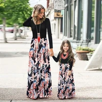 2021 family matching clothes flower long sleeve dresses for women autum patchwork maxi dress mother baby girl daughter vestidos