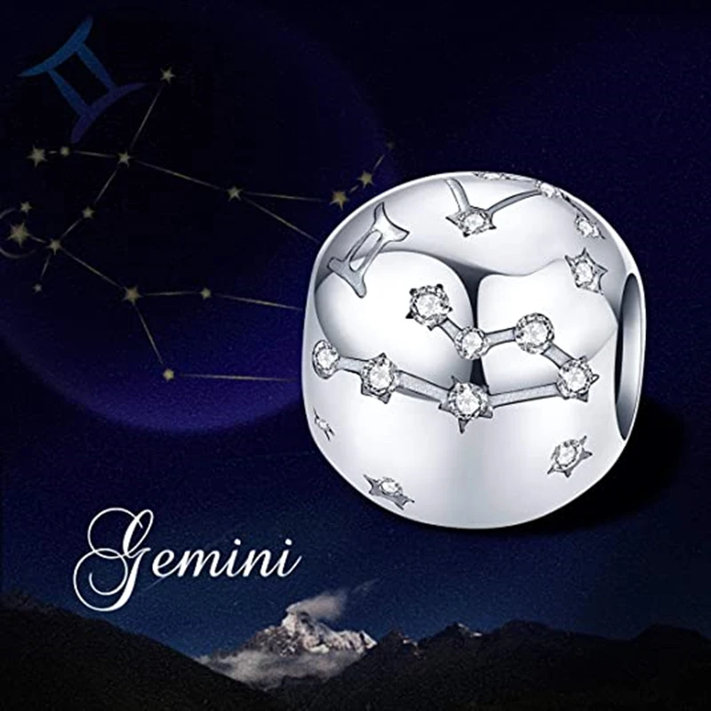 

2021 Hot Genuine S925 Sterling Silver 12 Constellation Zodiac Round Beads Fit Original Pandora Bracelet Charms Jewelry Aries Leo