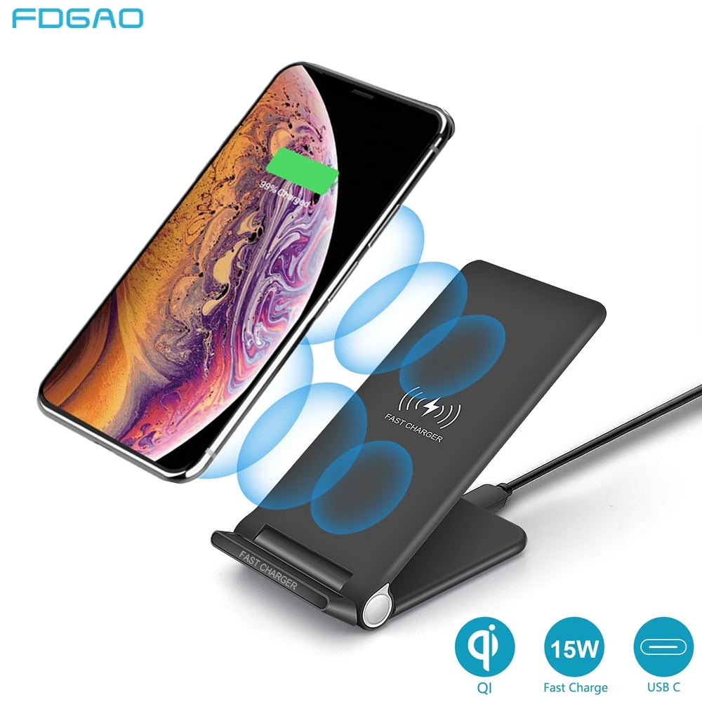 FDGAO 15 Вт Qi Беспроводное зарядное устройство для iPhone 11 Pro X XS 8 XR Airpods USB C Быстрая