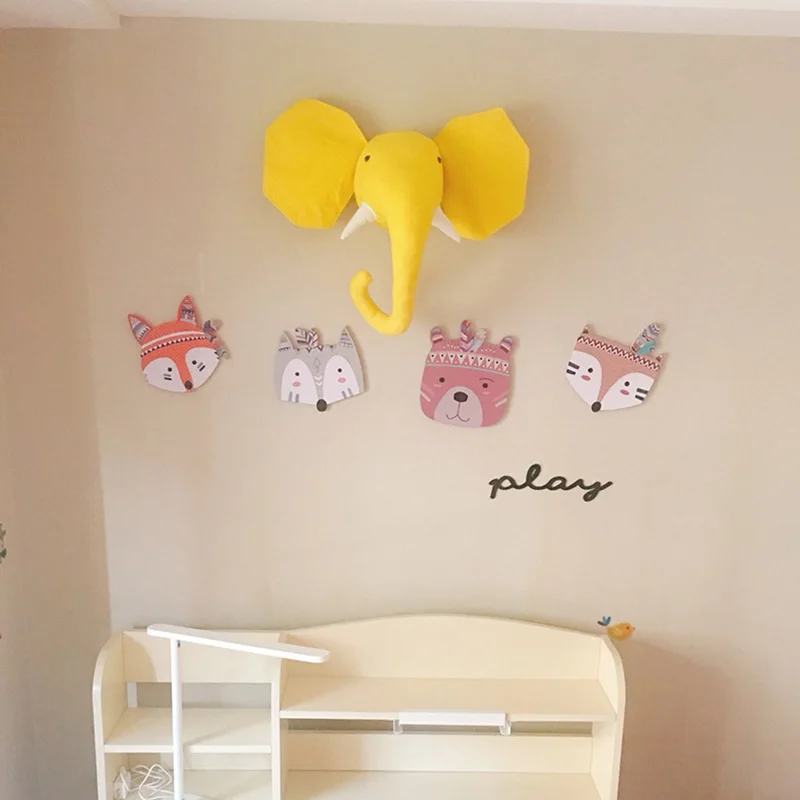 Детская 3D голова животного настенное крепление Kawaii набивной Слон/Жираф/зебра настенные подвесные игрушки Детская комната животные стенные скульптуры в виде рыб