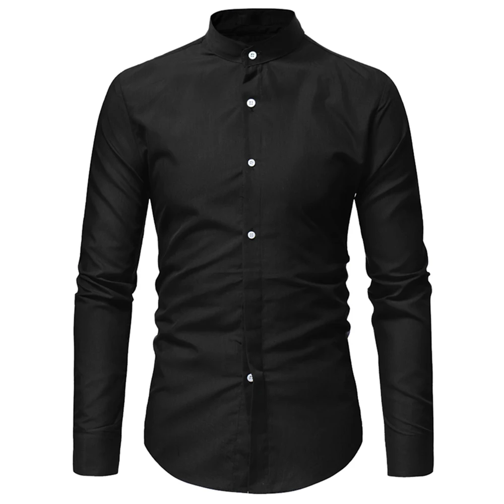 Stand-up Collar Business Shirt Men's Long-sleeved Formal Dress Shirt Office Shirt Banquet Shirt