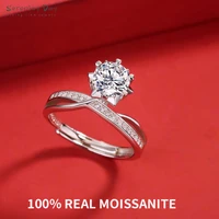 serenity day real 1 carat d color moissanite resizable bridal wedding rings 100 925 sterling silver rings engagement jewelry