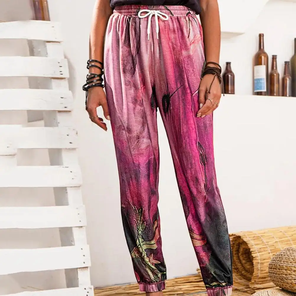 

Women Harem Pants Retro Graffiti Sports Casual Trousers Beach Loose Vintage Printed Sweatpants Milk Silk Middle Waist Light Cool