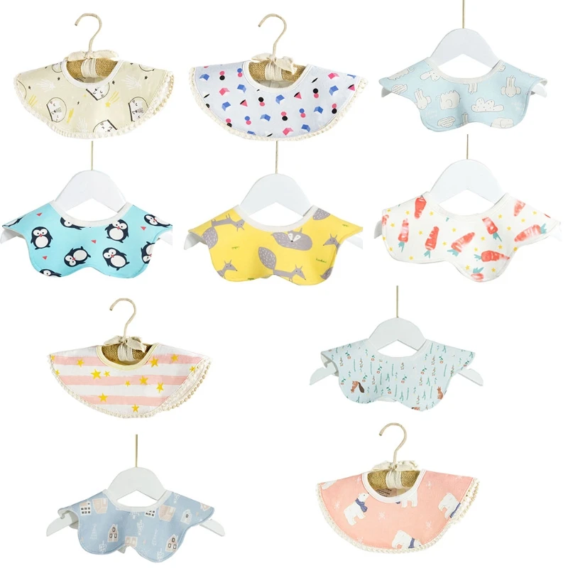 

Cartoon Print Baby Bib Cotton Saliva Towel Round Petal Newborn Rice Feeding Burp Cloths