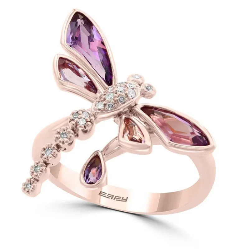 

New Milangirl Luxury Romantic Beautiful Lovely Dragonfly Insect Rose Gold Color Female Ring for Women Party Jewelry