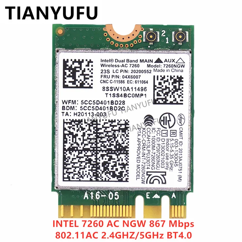 Intel Wireless AC 7260 7260NGW двухдиапазонный NGFF M.2 802.11ac 867 Мбит/с wifi + Bluetooth BT4.0 для Thinkpad X250 x240 T440