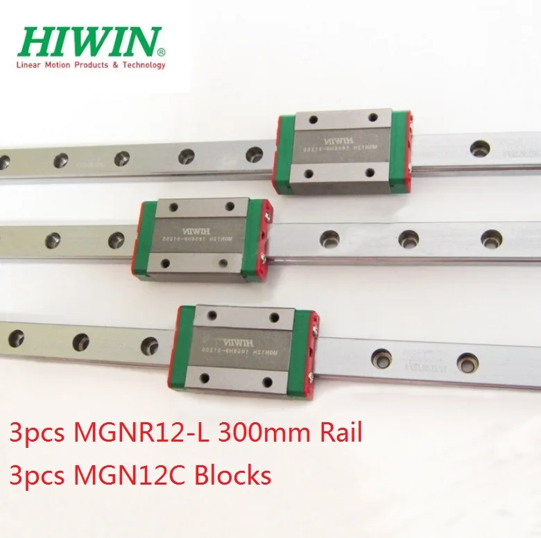 3 шт. оригинальные рельсы Hiwin MGNR12 L 300 мм + блоки MGN12C для ЧПУ|Линейные направляющие| |
