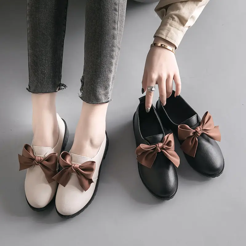 

women's shoes flats casual Slip-on Loafers fashion kawaii leather 2021 black cute chaussure femme harajuku dropshipping