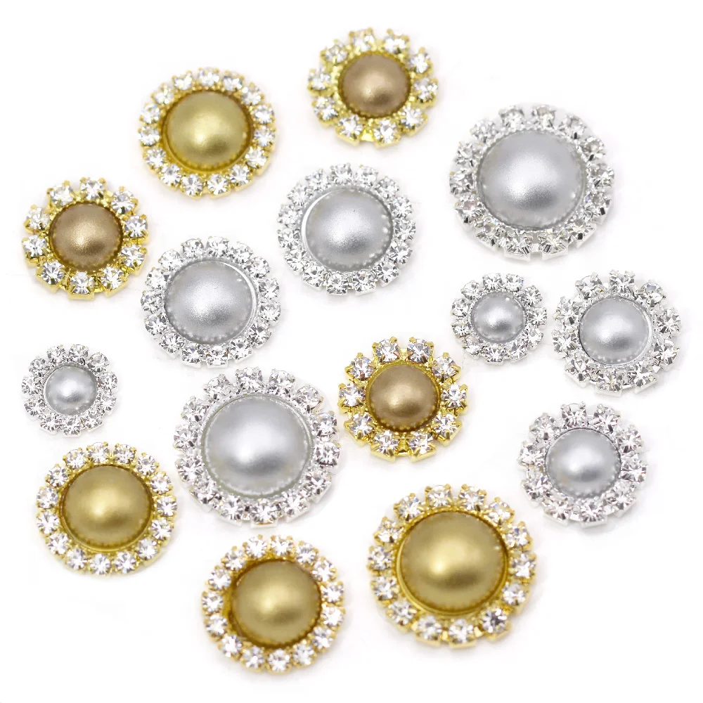 10 шт. Золотая Серебряная жемчужина пуговицы с плоской задней частью стразы для