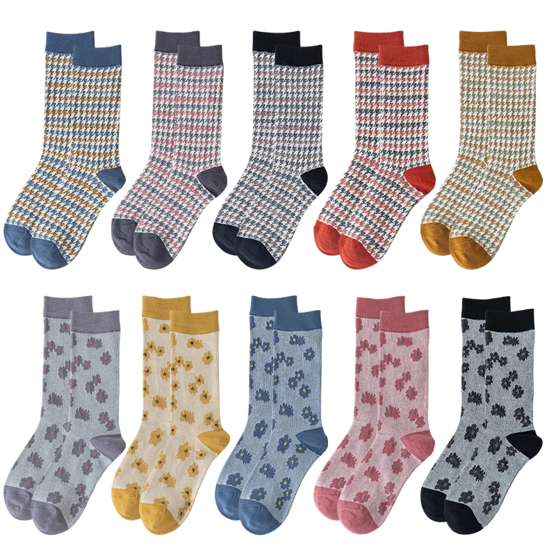 

Носки женские в стиле ретро с цветочным принтом, модные удобные уличные хлопковые для скейтборда, повседневные в стиле Харадзюку, 5 пар, Осень-зима