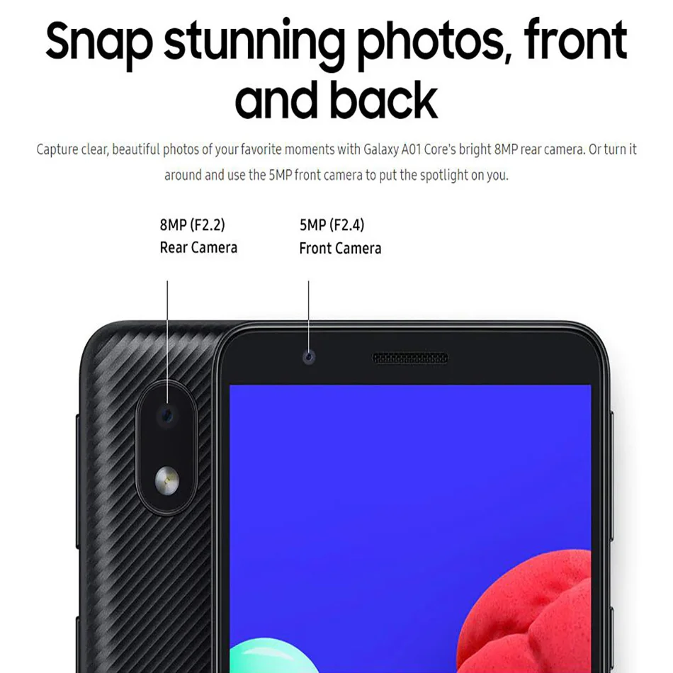

Global Version Samsung Galaxy A01 Core A013G/DS Mobile Phone Android 10 5.3" 8MP 5MP 16GB ROM 1GB RAM 3000mAh Smartphone