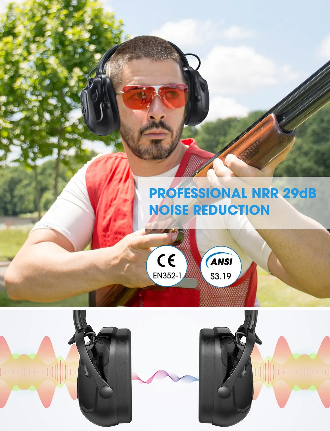 Улучшенные шумоподавляющие наушники Mpow с Bluetooth безопасные NRR 29 дБ/SNR 36 дБ