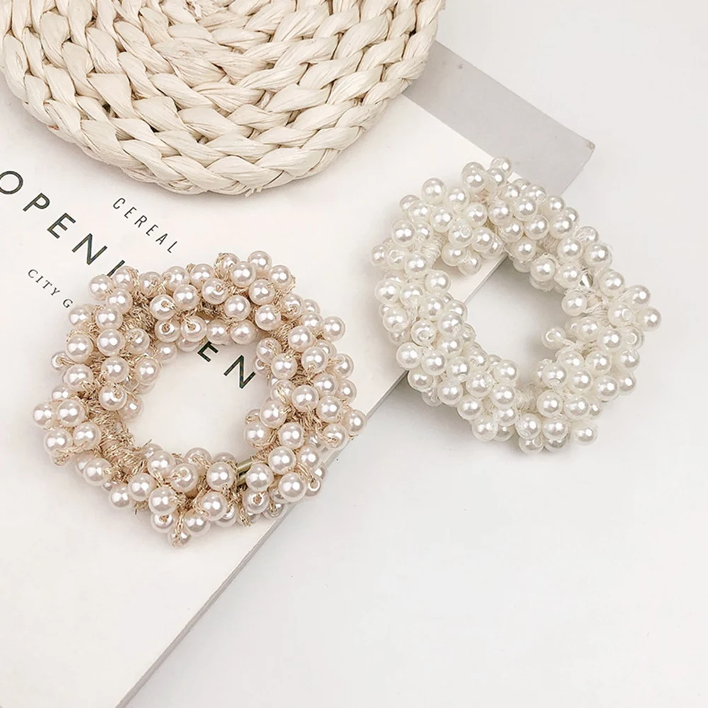 Pearls Beads Hair Ties Elastic Hair Bands For women Hair Rope Scrunchies Ponytail Holders Rubber Hair Accessories