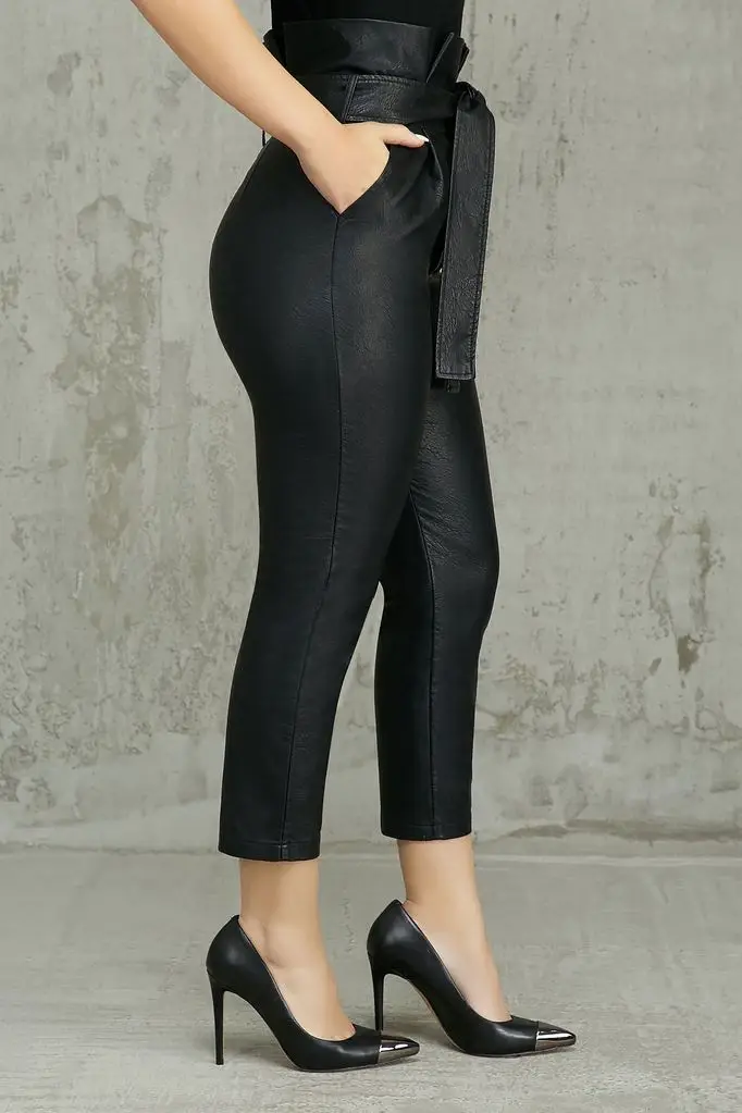 Леггинсы женские из искусственной кожи блестящие узкие брюки Слаксы экокожи с