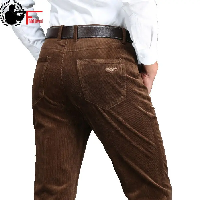 Мужские плотные брюки красного и синего цвета свободные эластичные вельветовые