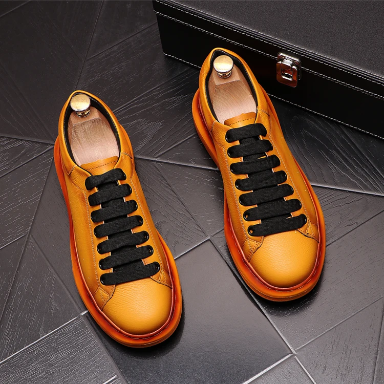 Harga Sepatu Kasual Pria Perancang Kulit Kuning Abu-abu Alas Kaki Musim Gugur Sepatu Platform Datar Sepatu Tenis Zapatillas Hombre
