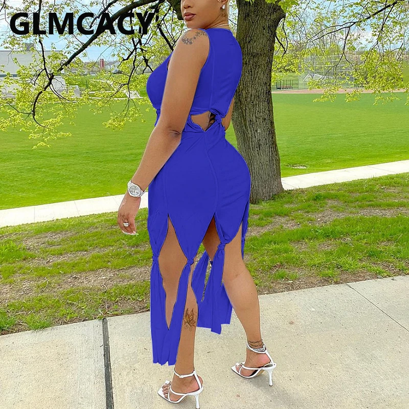 

Sleeveless Cut Out Bodycon Mini Dress Tassels Detail Sexy Party Club Dress